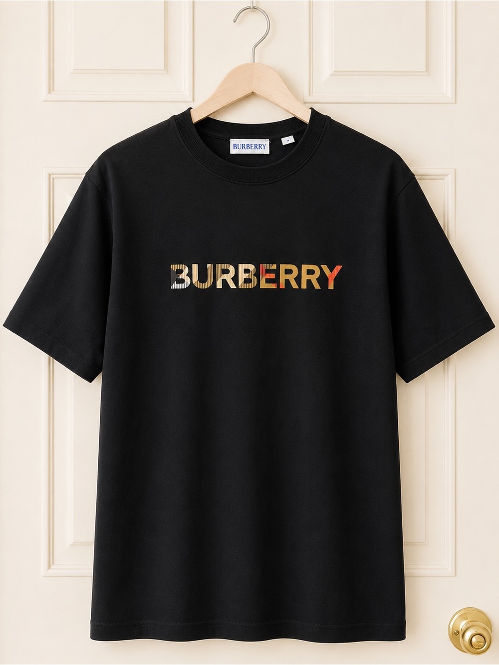 Burberry Black Logo Tee with Signature Check Lettering